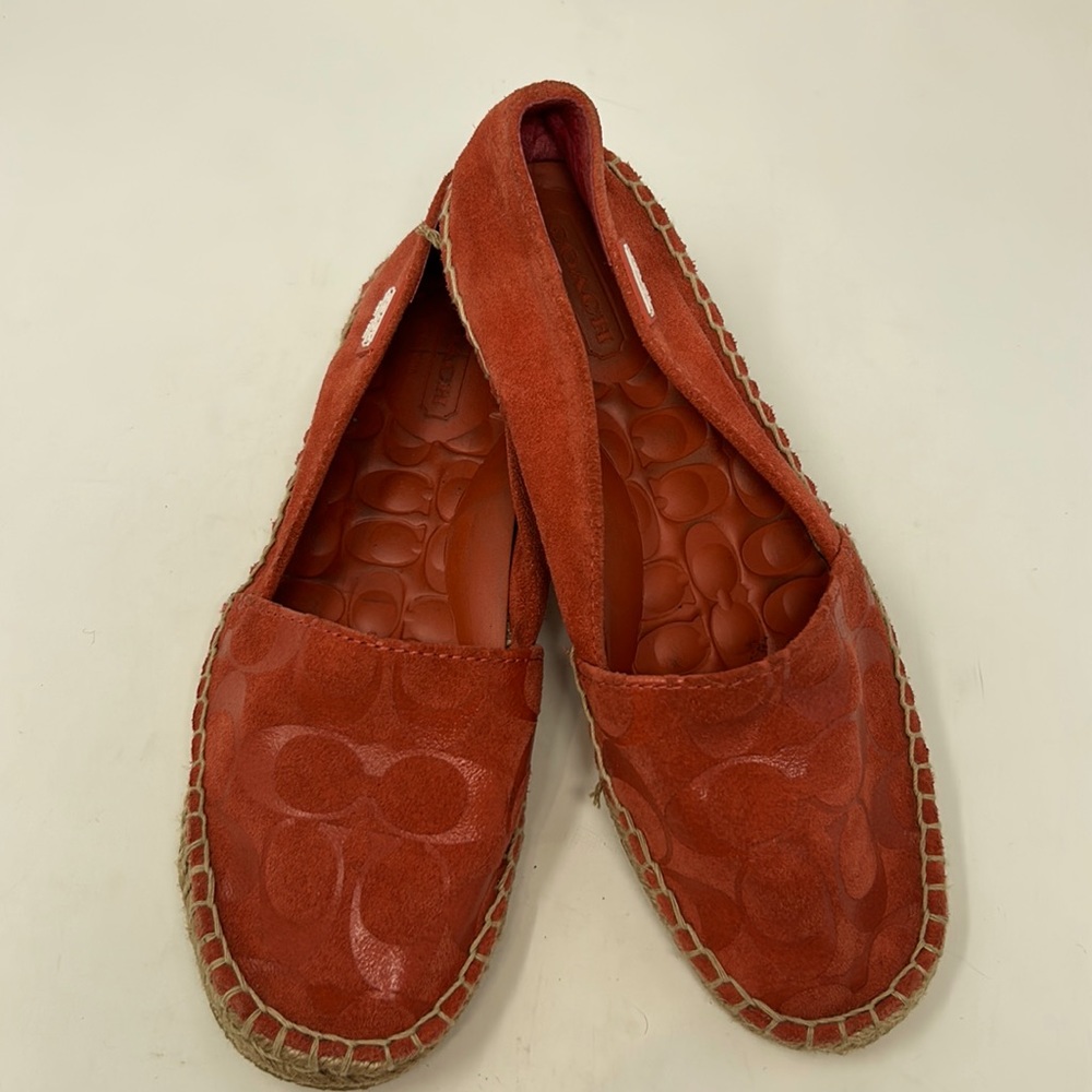 Coach June Coral Signature Logo Embossed Suede Leather Espadrille Flats Size 7.5 - Picture 1 of 14